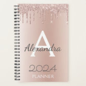 2024 Roze Goud - Roze Roze Glitter Monogram Planner (Voorkant)