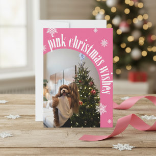 2024 Roze Kerstwens Retro Glitter Fotokaart Feestdagenkaart