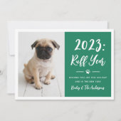 2024 Ruff Jaar Groene Grappige Hond Foto Feestdagenkaart (Voorkant)