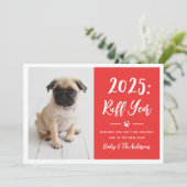 2024 Ruff Jaar Red Funny Dog Foto Feestdagenkaart (Staand voorkant)