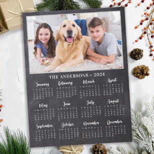 2024 Rustieke Chalkboard Familie Hond Fotokalender Feestdagenkaart