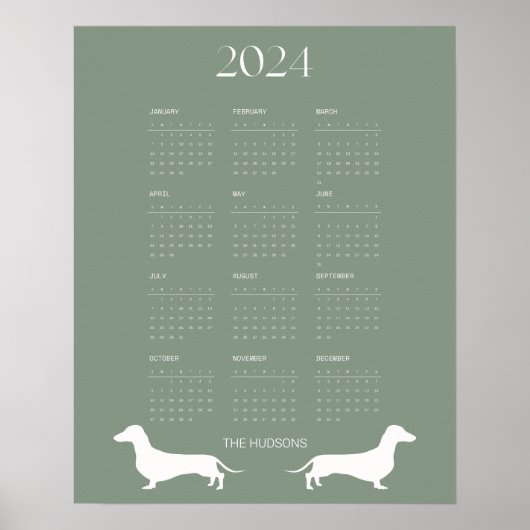 2024 Sage Dachshund Silhouette Kalender Poster (Voorkant)