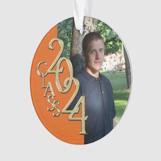 2024 Sinaasappel en Goud Afstuderen Foto Ornament (voorkant)