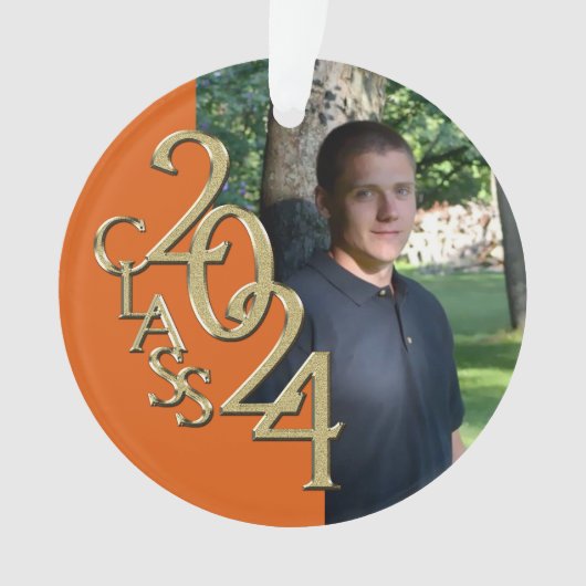 2024 Sinaasappel en Goud Afstuderen Foto Ornament (voorkant)