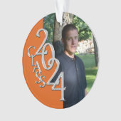 2024 Sinaasappel en Zilver Afstuderen Foto Ornament (voorkant)