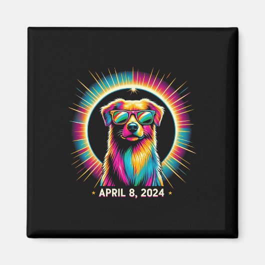 2024 Solar Eclipse Hond Dragen Solar Eclipse Glas Magneet (Voorkant)