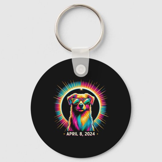 2024 Solar Eclipse Hond Dragen Solar Eclipse Glas Sleutelhanger (Voorkant)