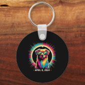 2024 Solar Eclipse Hond Dragen Solar Eclipse Glas Sleutelhanger (Voorkant)