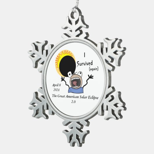 2024 Solar Eclipse Survival Edition Tin Sneeuwvlok Ornament (Rechts)