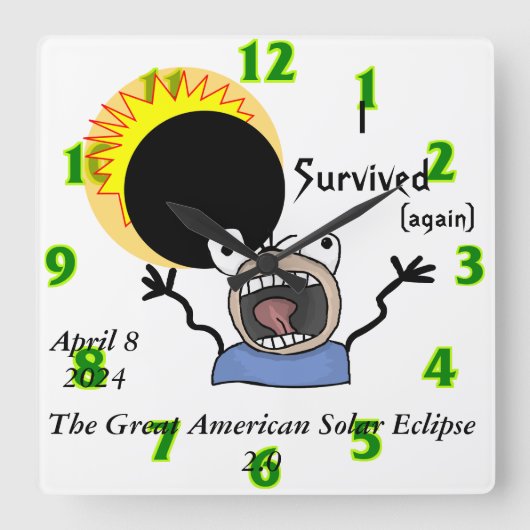 2024 Solar Eclipse Survival Edition Vierkante Klok (Voorkant)