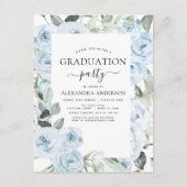 2024 Stoffig Blauw Afstuderen Bloemen Groen Invita Briefkaart (Voorkant)