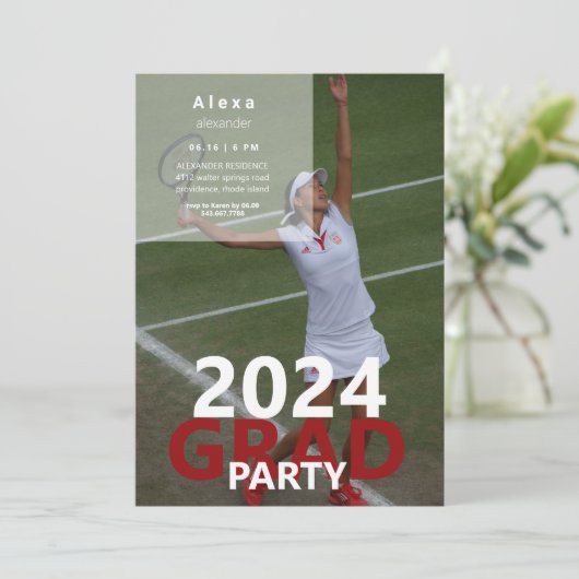 2024 Tennis Foto Afstudeerfeest Kaart (Staand voorkant)