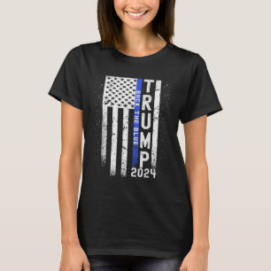 2024 Terug De Blauwe Amerikaanse Vlag Blauwe Lijn T-shirt