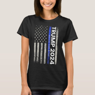 2024 Terug De Blauwe Dunne Blauwe Lijn Politie Ame T-shirt