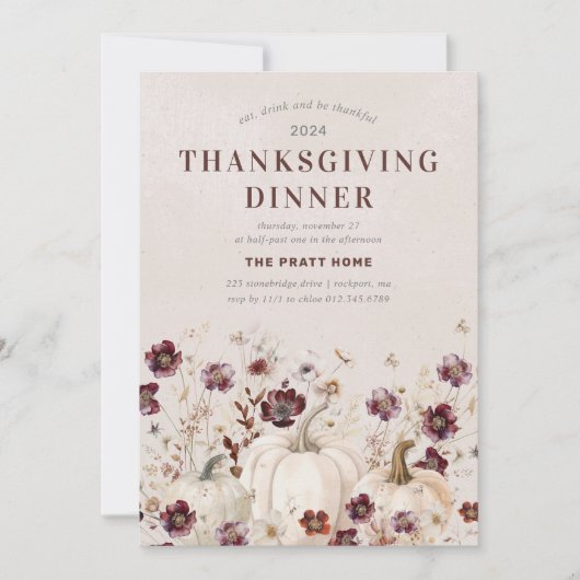 2024 Thanksgiving Diner Pompoen Wildflower Kaart (Voorkant)