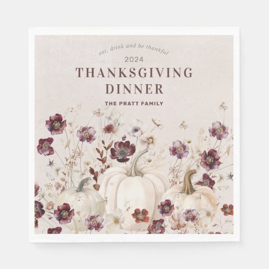 2024 Thanksgiving Diner Pompoen Wildflower Servet (Voorkant)