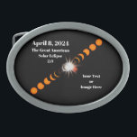 2024 Totaal Zonnegordel Gesp<br><div class="desc">Bent u van plan de 2024 Total Solar Eclipse te zien? Laat de wereld dan weten dat je er zult zijn en dat het geweldige zal zijn. Dit ontwerp bestaat uit opeenvolgende afbeeldingen van een totale zonsverduistering in uitvoering, met het diamantringeffect in het midden, met de datum "8 april 2024"...</div>