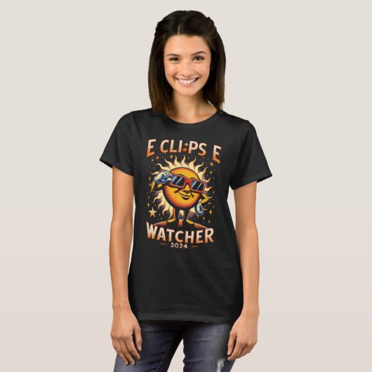 2024 Totaal Zonneverduistering Watcher Zon Dragen  T-shirt (Voorkant volledig)