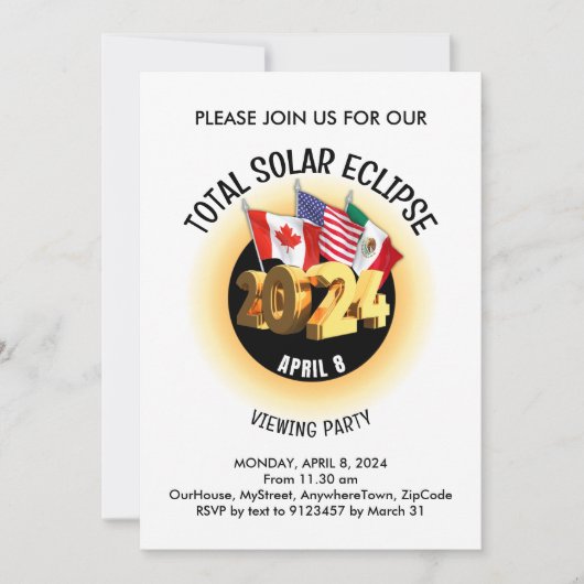2024 TOTAAL ZONSVERDUISTERING Vlaggen Watch Party Kaart (Voorkant)