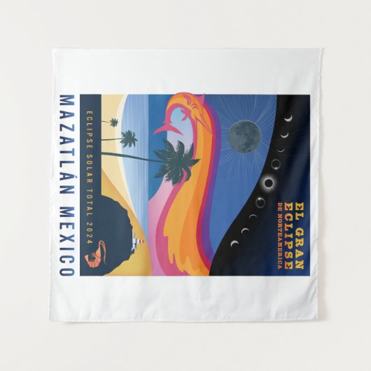 2024 Totale Solar Eclipse Mazatlan wandtapijt Wandkleed (Voorkant (horizontaal))
