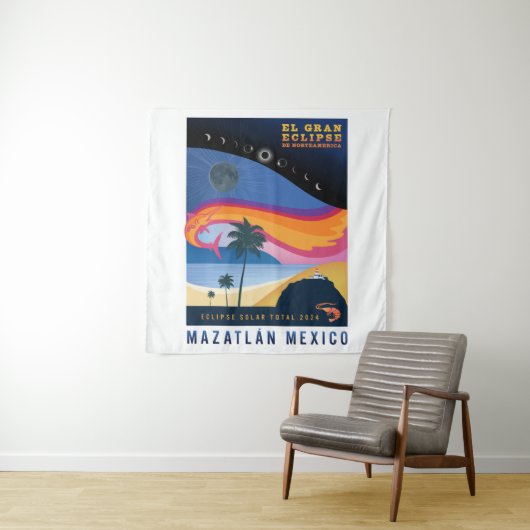 2024 Totale Solar Eclipse Mazatlan wandtapijt Wandkleed (In situ)