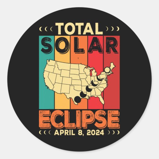 2024 Totale Zonsverduistering April Ronde Sticker (Voorkant)