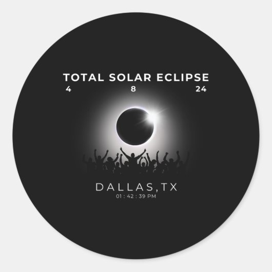 2024 Totale Zonsverduistering Dallas Texas Wat Ronde Sticker (Voorkant)