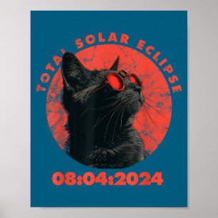 2024 Totale Zonsverduistering Design Grappige Kat Poster