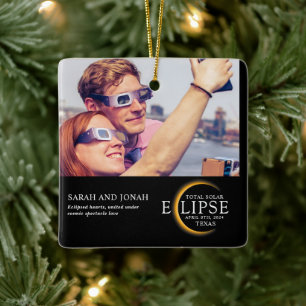2024 Totale Zonsverduistering Foto Koppels Cadeaus Keramisch Ornament
