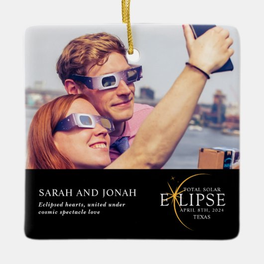 2024 Totale Zonsverduistering Foto Koppels Geschen Keramisch Ornament (Voorkant)