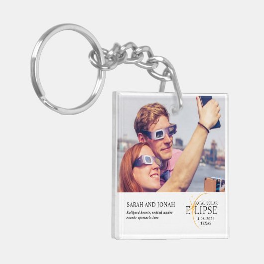2024 Totale Zonsverduistering Foto Koppels Geschen Sleutelhanger (Voorkant Links)