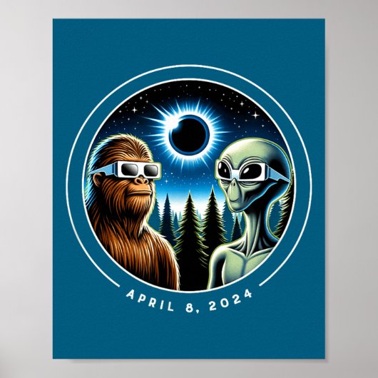 2024 Totale Zonsverduistering Grappige Bigfoot Ali Poster (Voorkant)