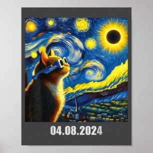 2024 Totale Zonsverduistering Grappige Kat In Solu Poster