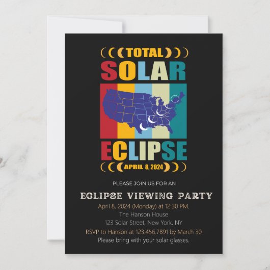2024 Totale Zonsverduistering het Bekijken Partij Kaart (Voorkant)