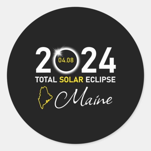 2024 Totale zonsverduistering Maine State Ronde Sticker (Voorkant)