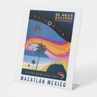 2024 Totale Zonsverduistering Mazatlan Reclamebord Met Voetstuk