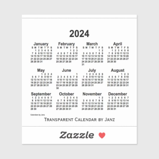2024 Transparante kalender door Janz Sticker (Vel)