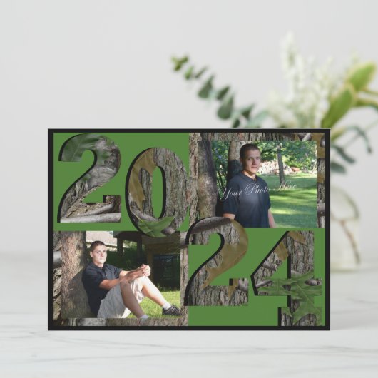 2024 Tree Camo Afstuderen Twin Photo Hunter Groen Kaart (Staand voorkant)