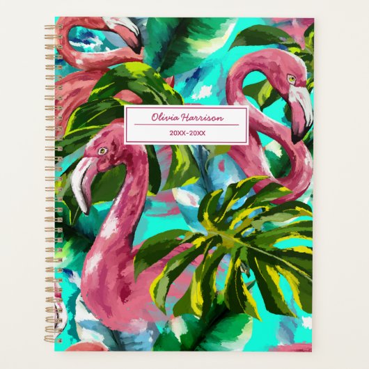 2024 Tropische Flamingo Gepersonaliseerde naam Planner (Voorkant)