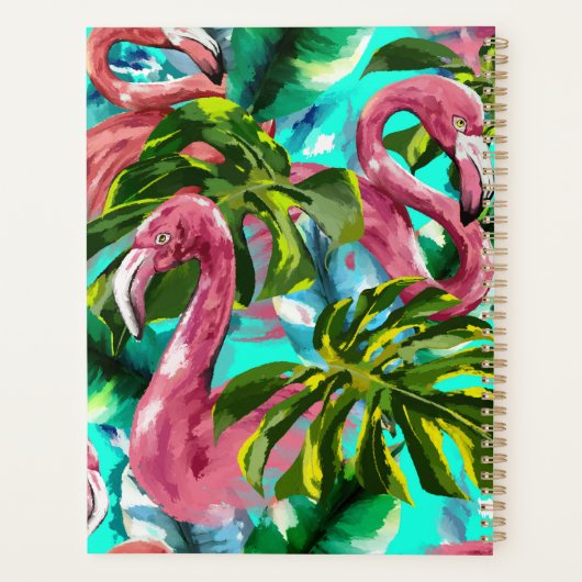 2024 Tropische Flamingo Gepersonaliseerde naam Planner (Achterkant)