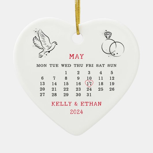 2024 Trouwdatum Getrouwd Keramisch Ornament (Voorkant)