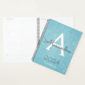 2024 Turkoois Aqua Blauw Glitter Glans Monogram Planner (Display)