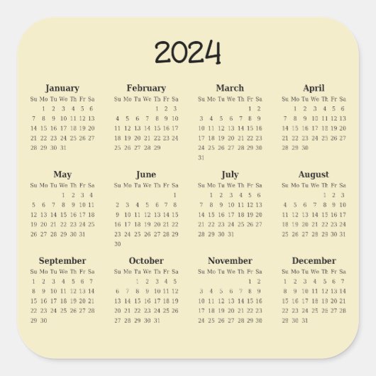 2024 Twaalf-maand kalender Sticker (Voorkant)