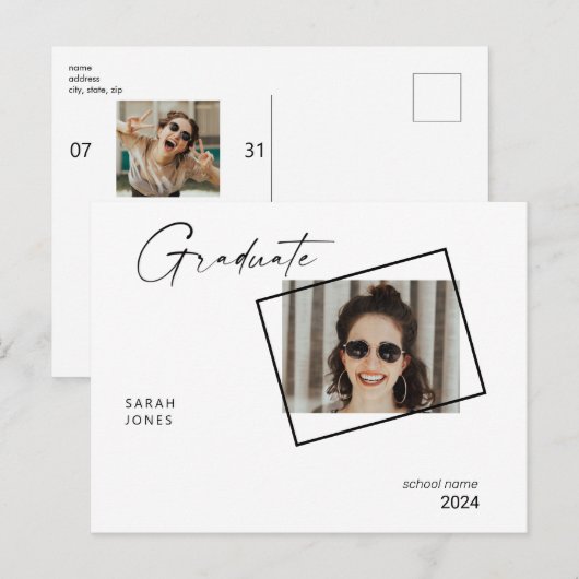 2024 Twee fotocollage afstudeerfeest Briefkaart (Voorkant / Achterkant)