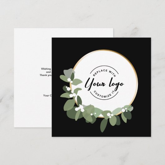 2024 Vakantie Bedrijf Groene krans Aangepaste Logo Feestdagenkaart (Voorkant / Achterkant)