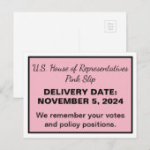 2024 Verkiezing Roze Slip Huis van Afgevaardigden Briefkaart (Voorkant / Achterkant)