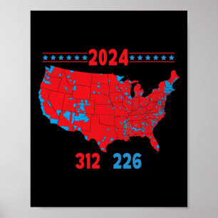 2024 Verkiezingskaart Trump 312 Red 2024 Verkiezin Poster