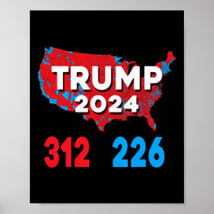 2024 Verkiezingskaart Trump 312 Rode Verkiezingen  Poster