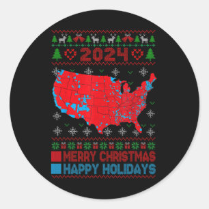 2024 Verkiezingskaart Trump Landslide Ugly Christm Ronde Sticker