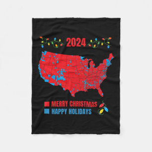 2024 Verkiezingskaart Vrolijk Kerstfeest Trump Lan Fleece Deken